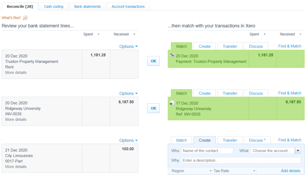 Bank reconciliation example